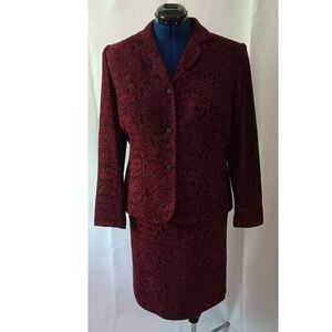Anna Carole Burgundy Paisley Jacquard Skirt Suit Set Womens 14 Vintage Style